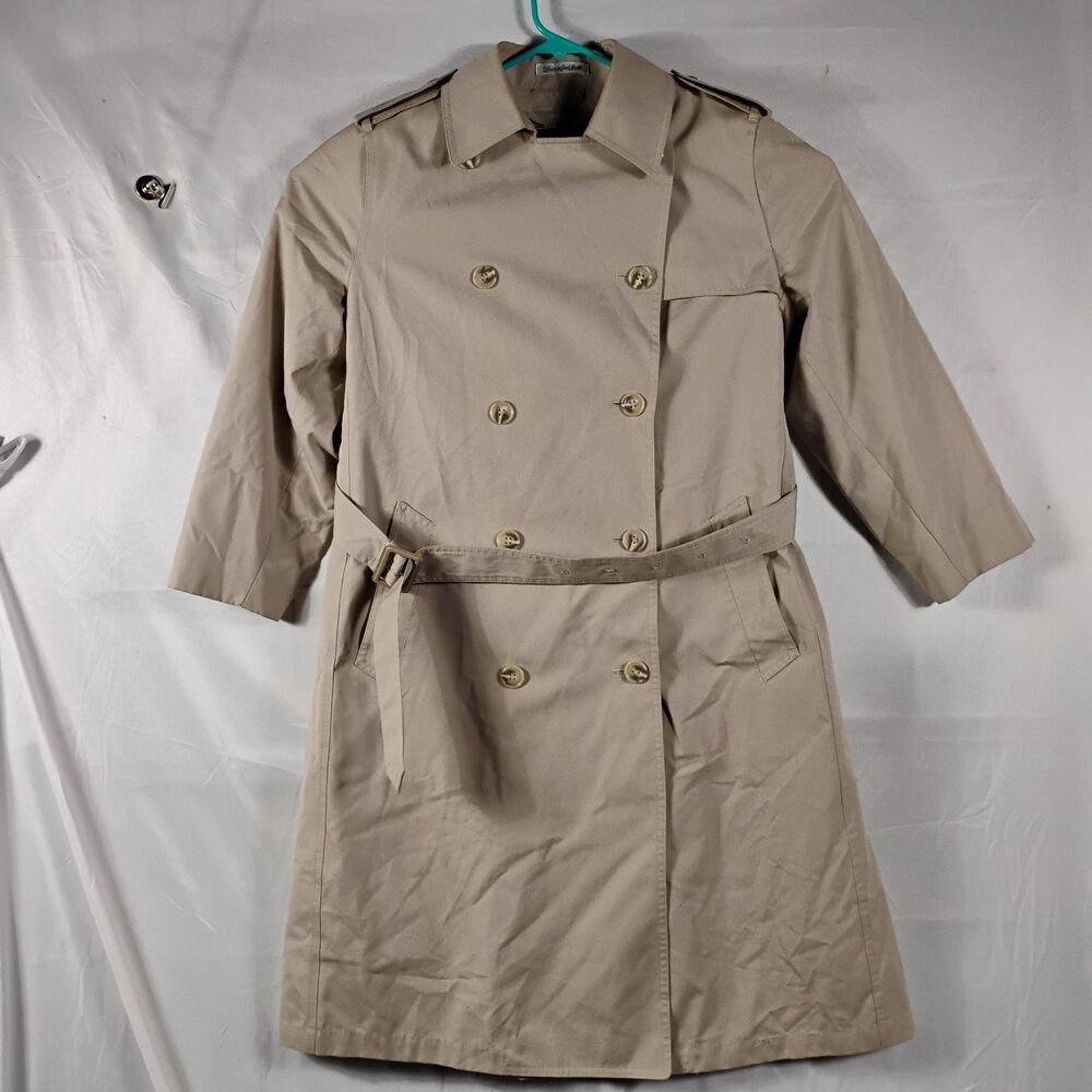 Misty Harbor Trench Coat Jacket Women's 12P Khaki Tan Zip Out Liner Retro